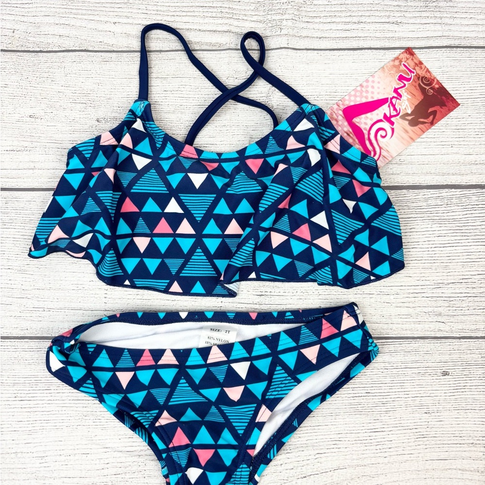 Kanu Surf Kids Bikini - Navy and Pink Triangles 2T